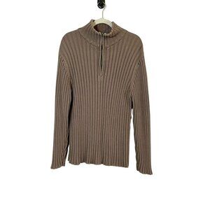 Banana Republic Sweater Women XL Brown Mock Neck Full Zip Ribbed Stretch Neutral